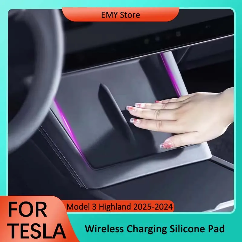 

For Tesla Model 3 2025 Highland Wireless Charging Silicone Pad Model3 Center Control Storage Box Armrest Box Bottom Non-slip Mat