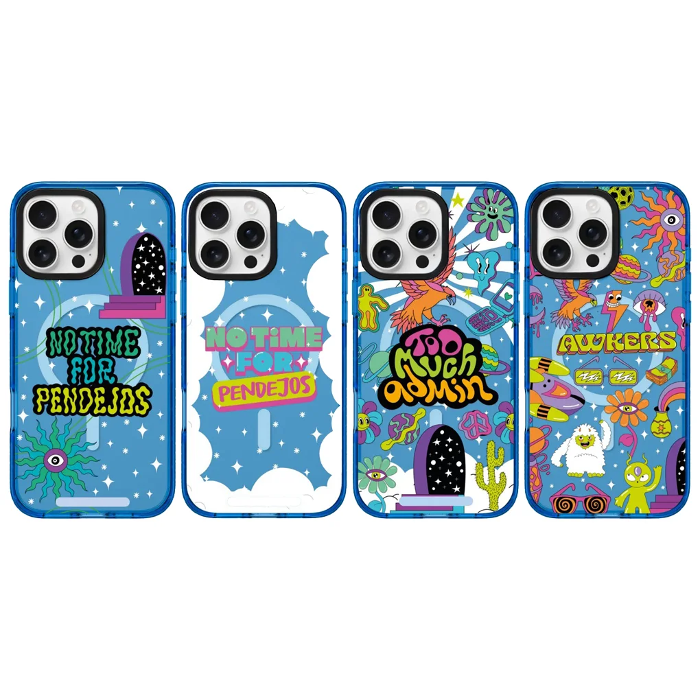 

No Time Blue Border Protective Acrylic MagSafe Case for IPhone 12 13 14 15 16 Pro Max Cover Shell