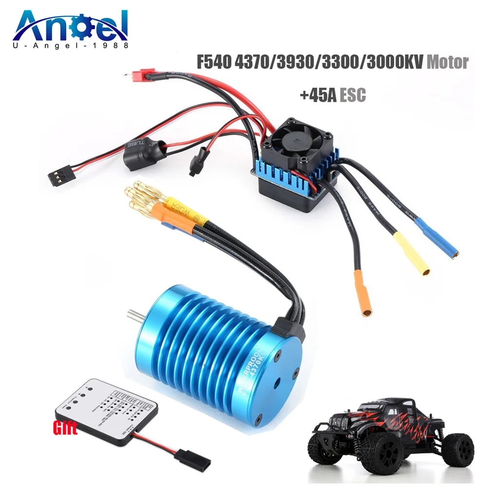 RC F540 3930KV 3300KV 3000KV 4370KV Sensorless Brushless Motor + 45A ESC With Programe Card Combo Set for 1/10 RC Car(Blue)