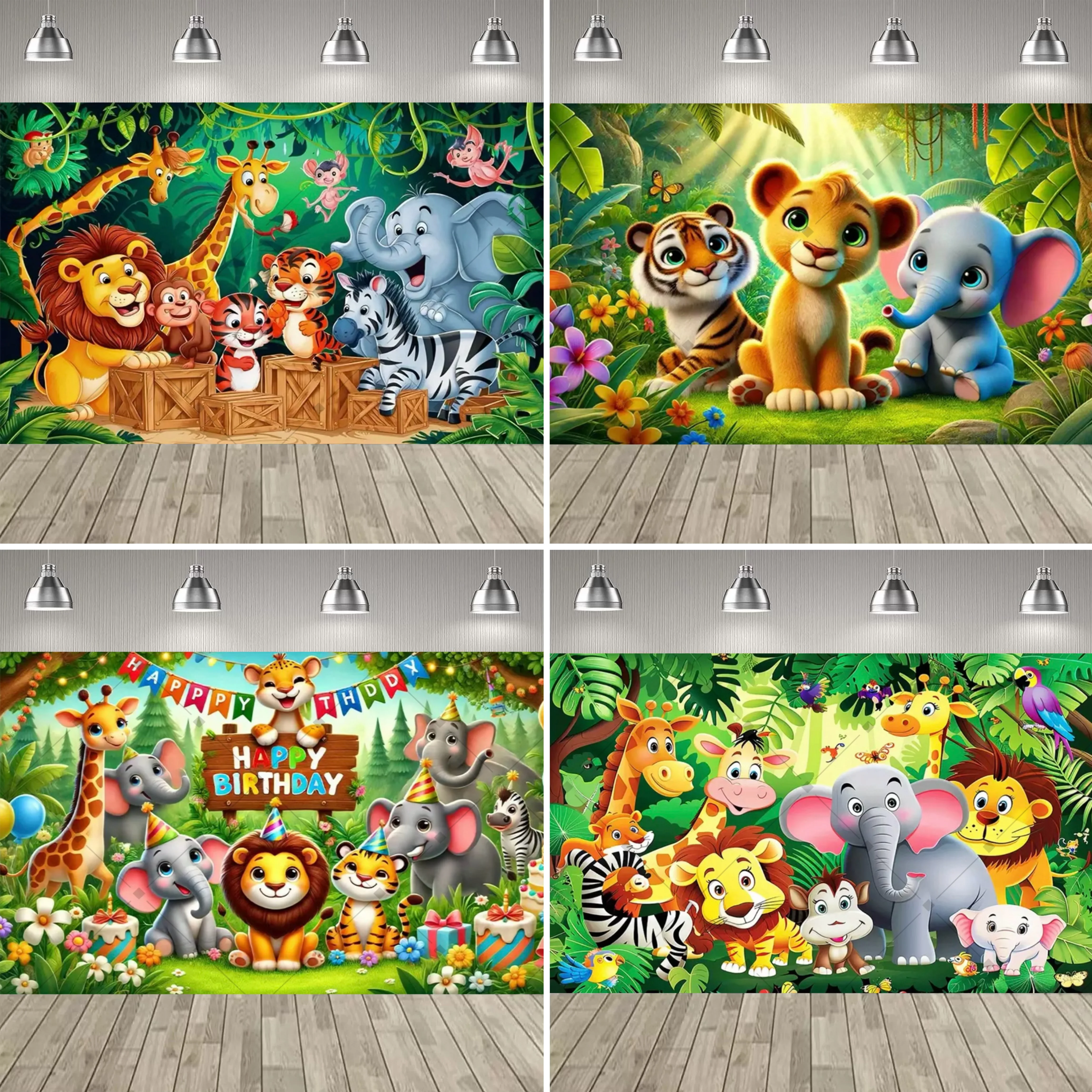 Lebendiger Dschungel-Tier-Party-Dekor-Hintergrund, niedlicher Löwe, Tiger, Elefant, Thema, Kindergeburtstag, Partyzubehör, Dekor, Banner, Baby-Taufe – Detail 3