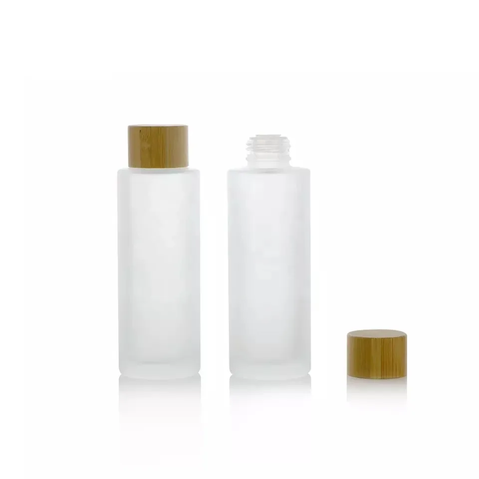 100/120/150ml Empty Glass Lotion Cosmetic Bottles with Bamboo Lid Refill Makeup Water Essential Oil Eliquid Travel Bottle