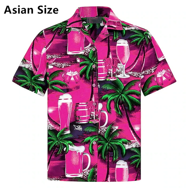

Hawaiian Style Beer Graphic 3D Print Men's Short Sleeve Holiday Button Down Lapel Shirt For Summer Resort Beach Blouse Men Tees