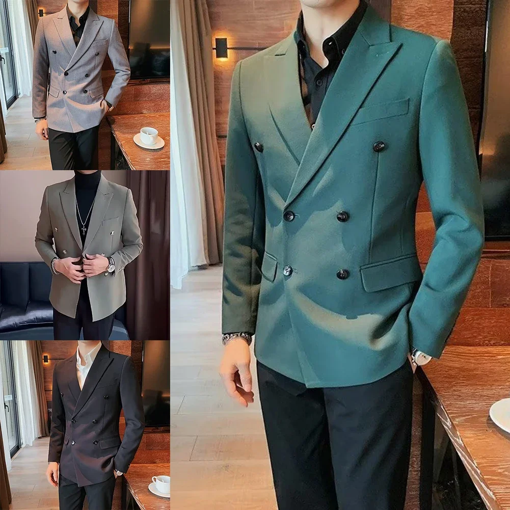 Business XL Peak Lapel Suit Coat Polyester Fabric Blazer Slight Stretch Blazer Solid Color Blazer Spring Autumn Blazer