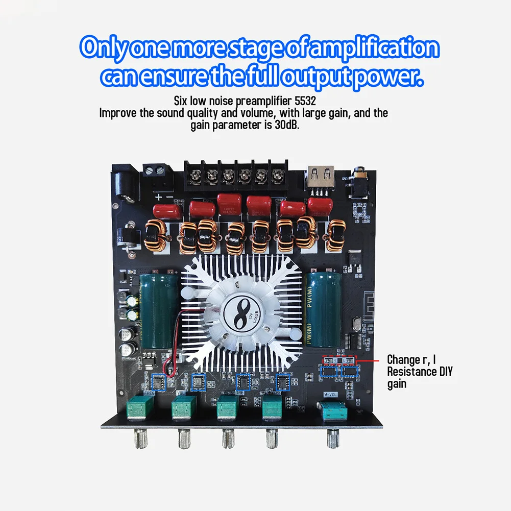 Placa amplificadora de subwoofer compatível com bluetooth tpa3255, 2.1 canais, tom baixo, aplicativo de áudio dc 16-38v