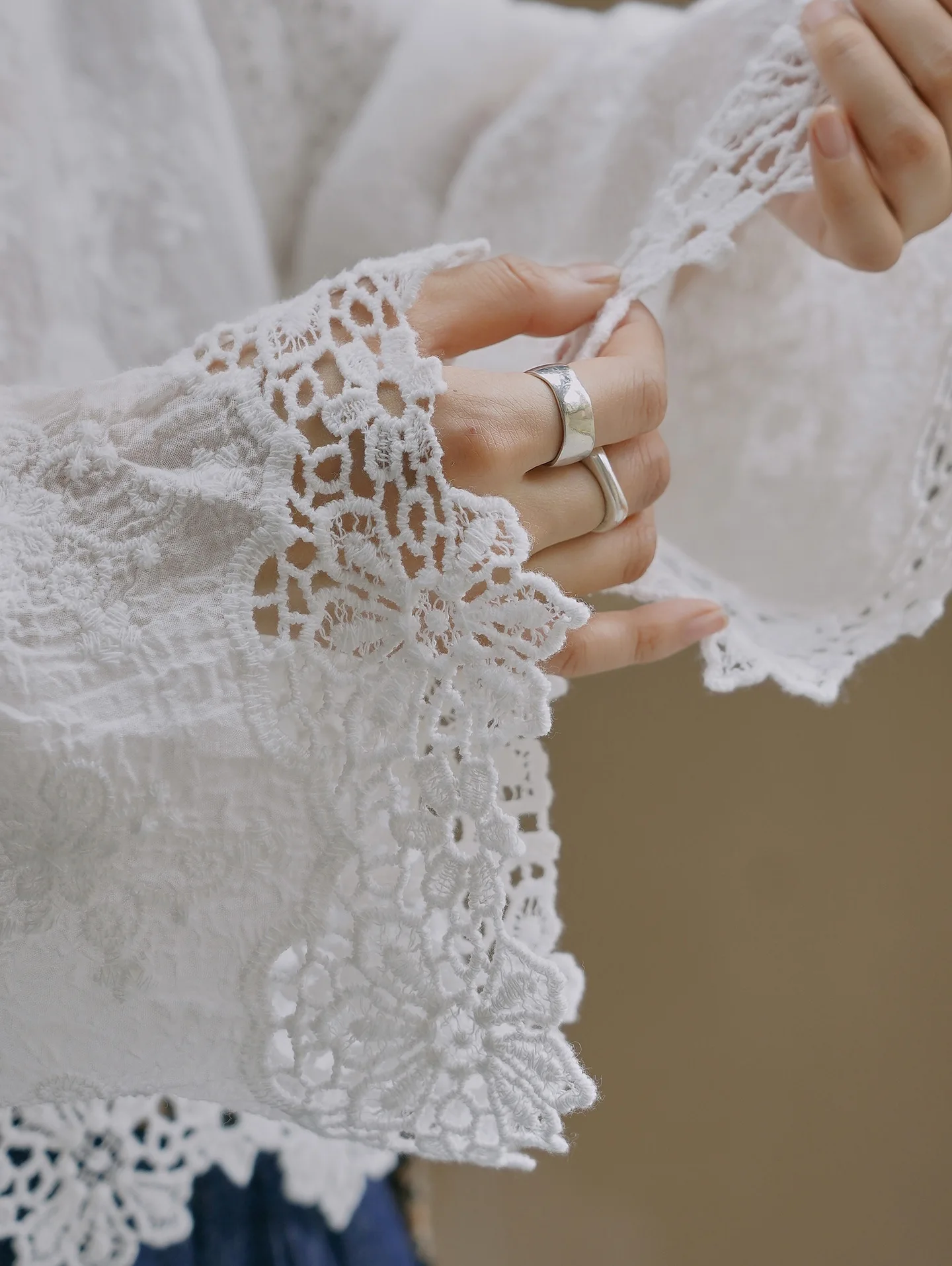 JHJN Losse Nieuwe Franse Stijl Temperament kant 100% Katoen Wassen Driedimensionale Hol Zachte Ademende Top Voor Vrouwen