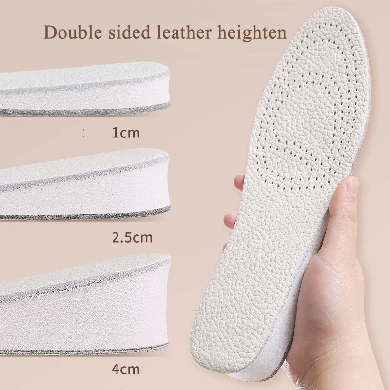 Double Sided Cow Leather Raised Insoles Height Increase 2CM 3CM 4CM For Women Men Feet Breathable Elevator Shoes Heighten Pad