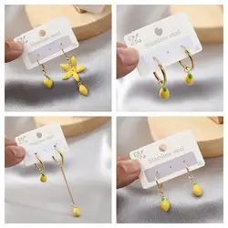 SZN 316L Stainless Steel Gold Plated Charm Lemon Flower Zircon Drop Earrings For Women Girls New Fashion Earring Jewelry Gifts