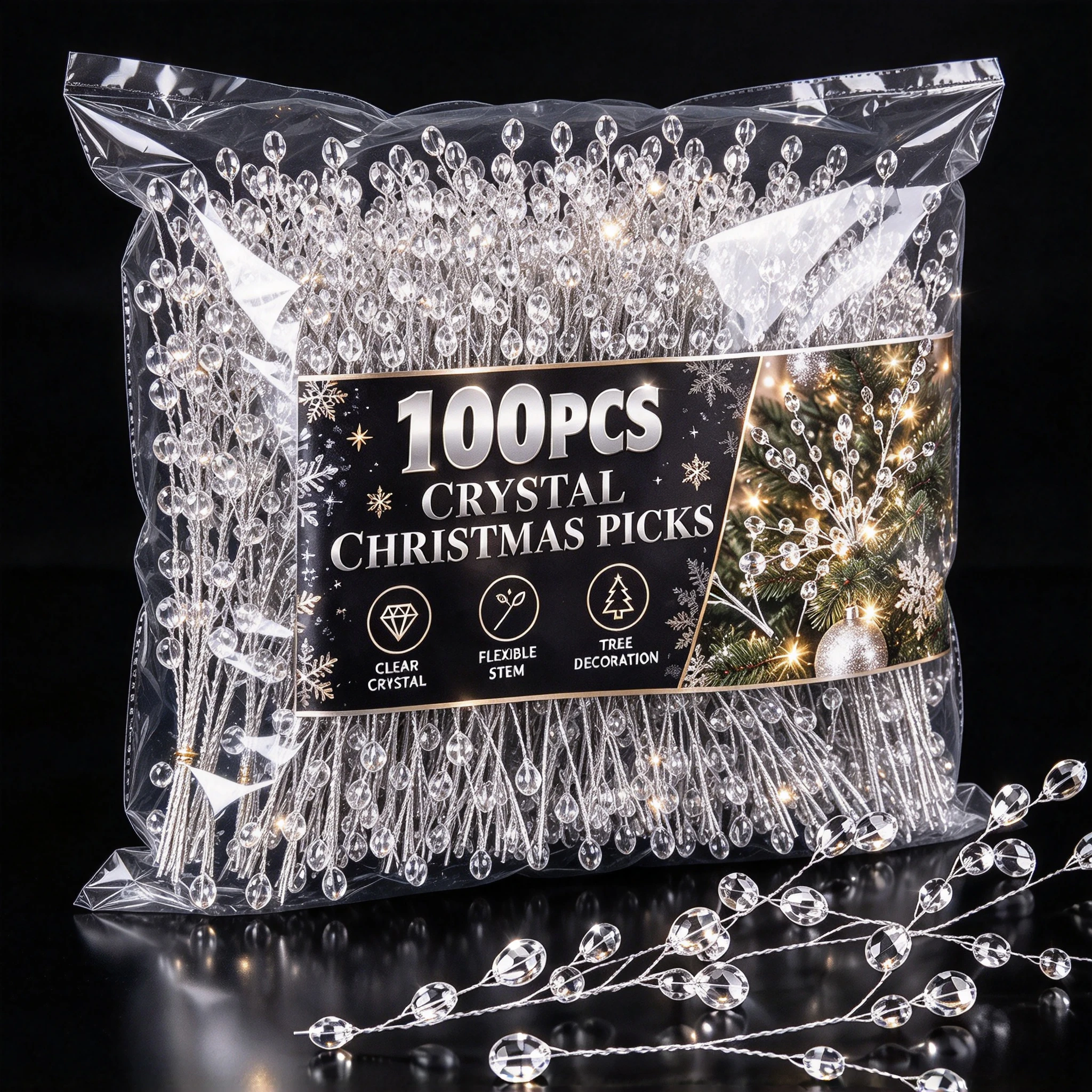 Clear Acrylic Crystal Bead Branch Artificial Crystal Twig Stems Christmas Tree Wreath Wedding Bouquet Home Holiday Decoration