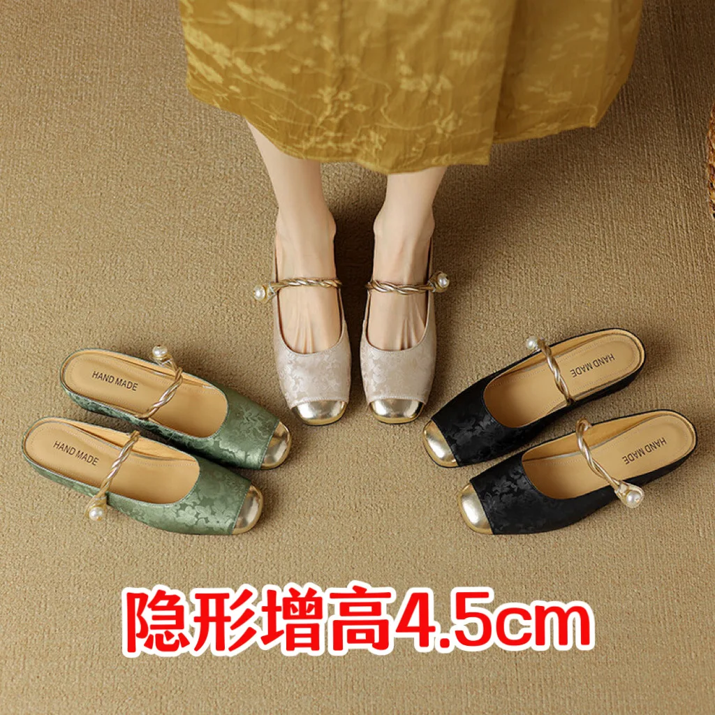 

Новая кожа в китайском стиле в стиле ретро с приподнятым носком, женские сандалии на мягкой подошве, туфли Мэри Джейн.