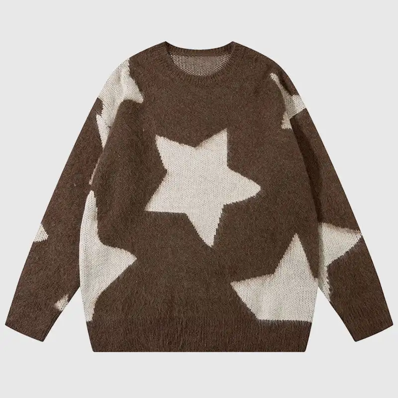 2024k Winter New Fashionable Hot Selling Women's Star Pattern Round Neck Winter Outdoor Printed Women's Warm Sweater