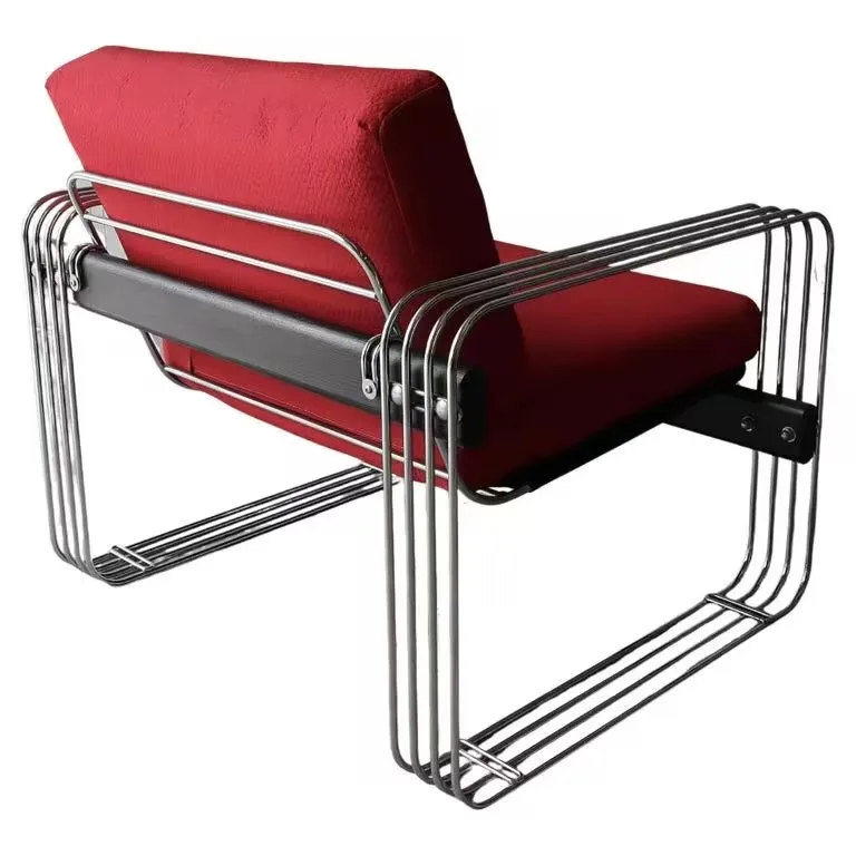 #Elegant Grey Cantilever Lounge Chair, Plush Upholstery with Metal & Wood Frame, Perfect for Elevating Mid-Century Decor