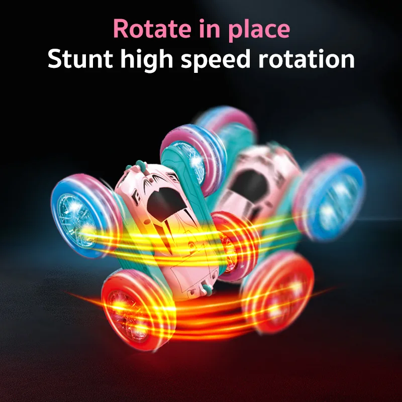 New Children\'S Remote Control Car Rc Stunt Car Light Wheel Rocker Arm Double Sided Car 360 ° Flip 2.4G Double Sided Car Gift