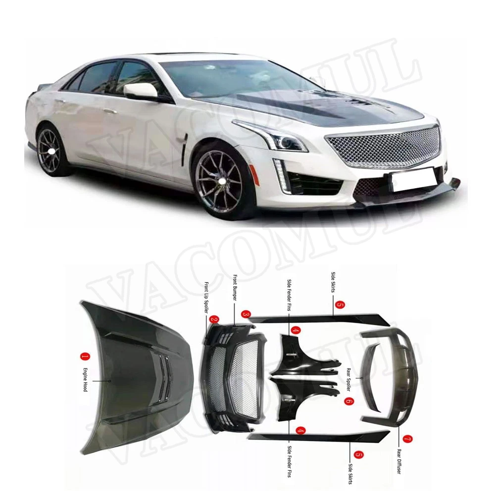 

Carbon Fiber Front Lip Side Skirts Fender Engine Hood Rear Wing Front Bumper for Cadillac CTS Sedan CTS V Sport Style 2015-2020