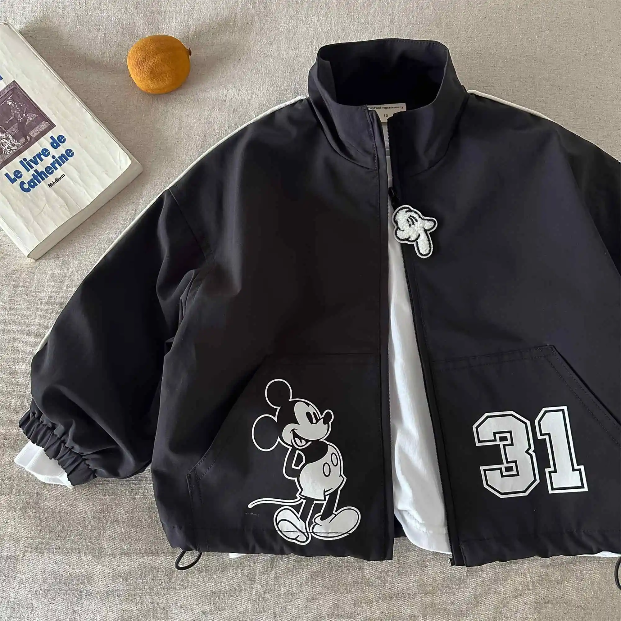 

Autumn Kids Jacket New Disney Cartton Mickey Letter Long Sleeve Zipper Coat Korean Style Versatile Casual Children's Outerwear