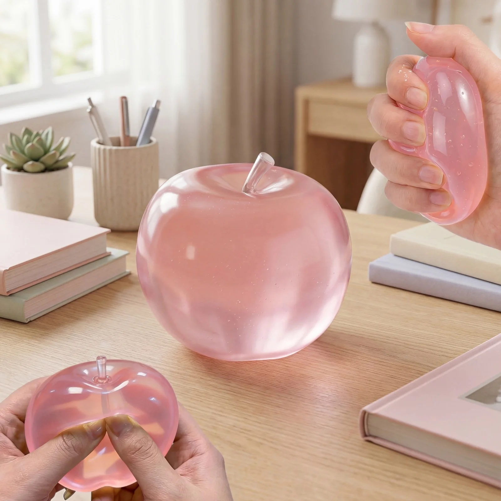 

Cute Pink Apple Squeeze Toy Crystal Transparent Stress Relief Sensory Soft Shiny Fun Gift For Kids Adults Desk Plasticity Toy