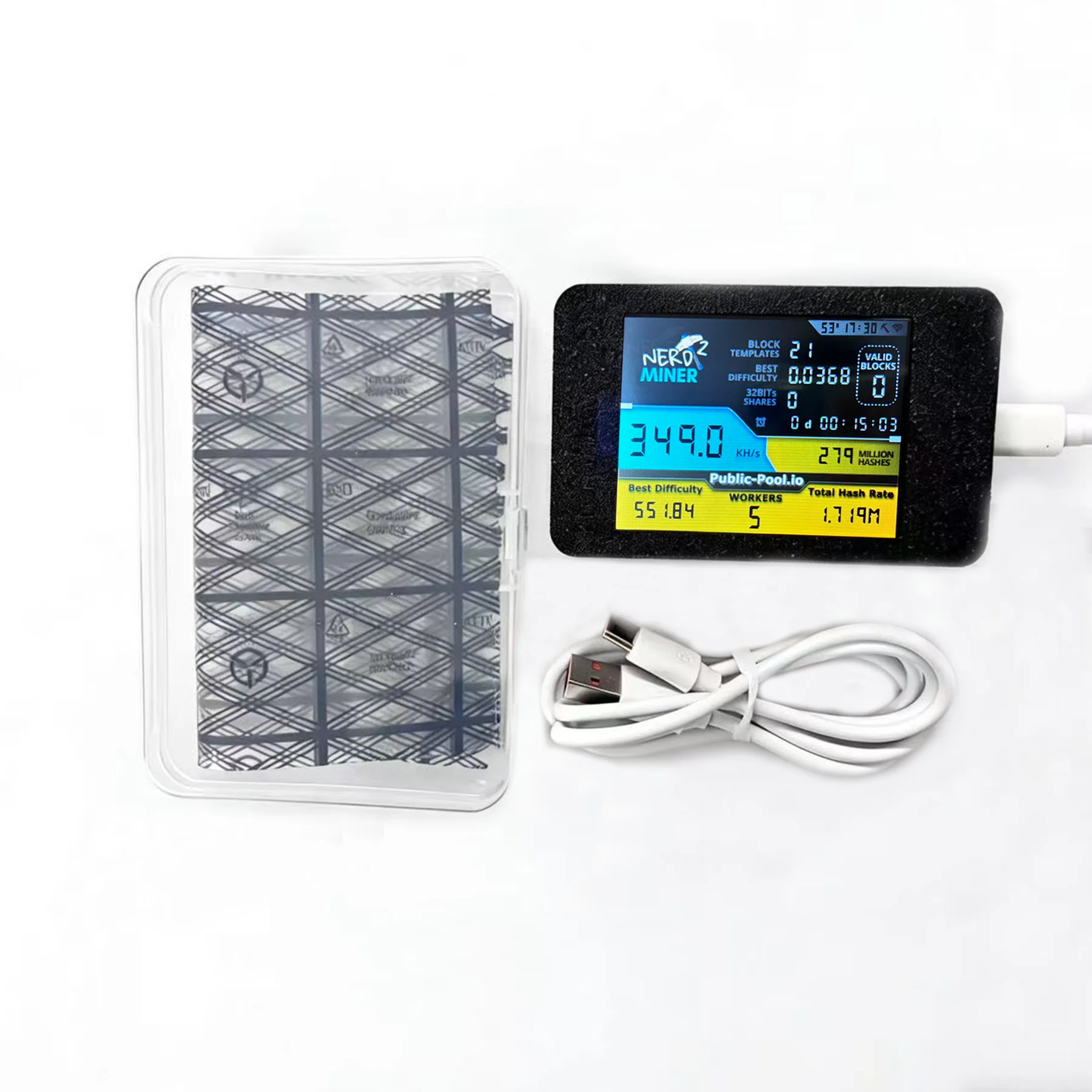 

Криптомайнер NMMiner NerdMiner V2 с хешрейтом 350KH/s, ESP32, 2,8-дюймовым смарт-дисплеем для соло-лотереи Bitcoin | черный