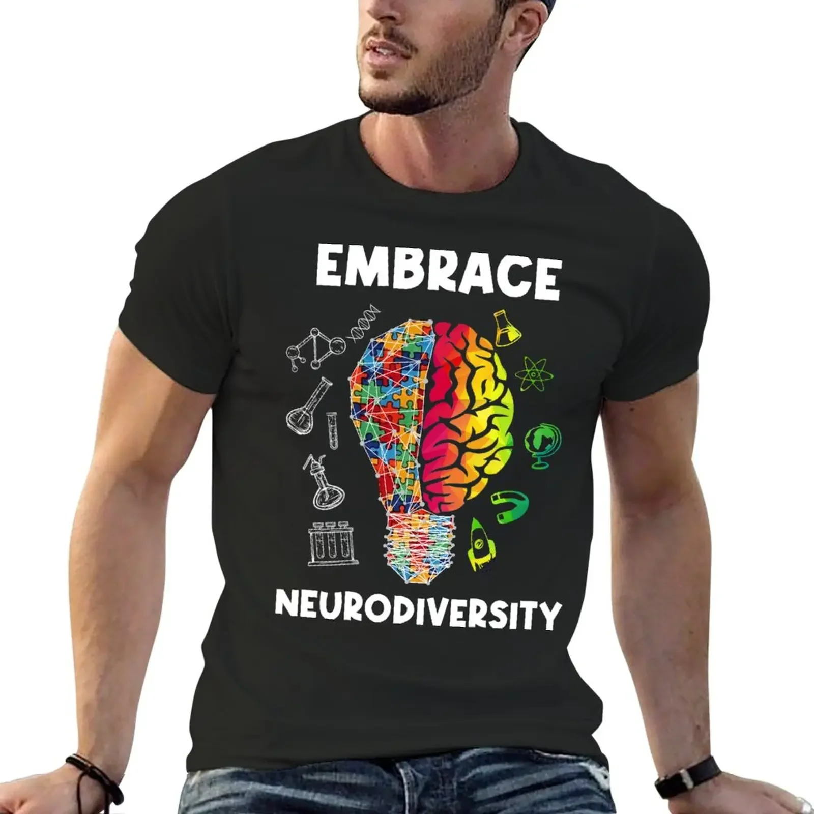 New Embrace Neurodiversity Rainbow ADHD Autism ASD Awareness T-Shirt black t shirt mens t shirt