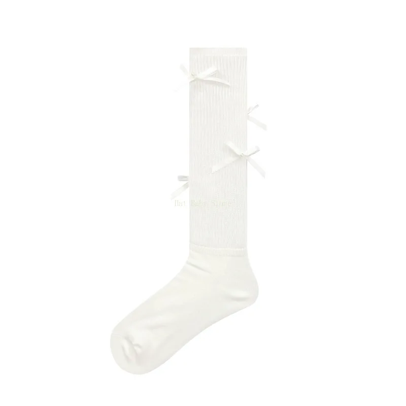 1 Pair Kawaii Ballet Style Lolita Long Socks Bandage Bowknot Thin Style JK Stockings Transparent Thigh Stockings for Women Girls