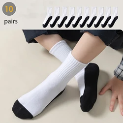 10-Pack Kids Socks Cotton Blend,Crew Socks for Boys and Girls, Solid Color, White Comfy Breathable School Socks
