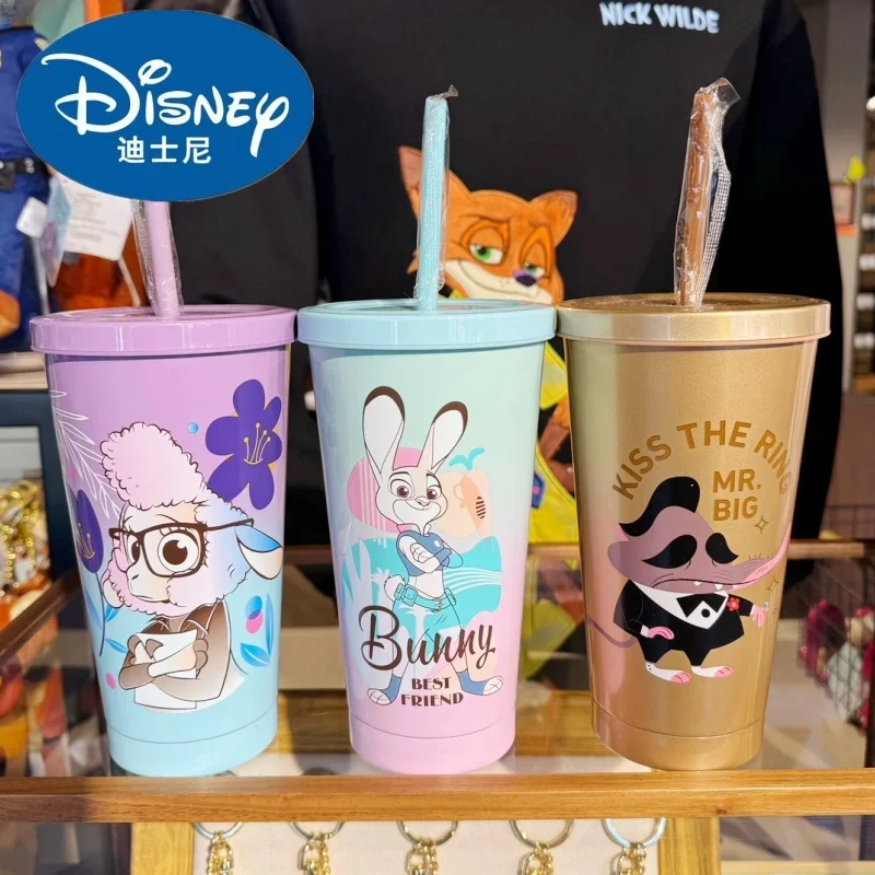 Original Disney Crazy Zootopia Mr.big Mr. Bunny Officer Thermos Mug Top Sippy Cup Cute Cartoon 500ml Stainless Steel Cups Gifts