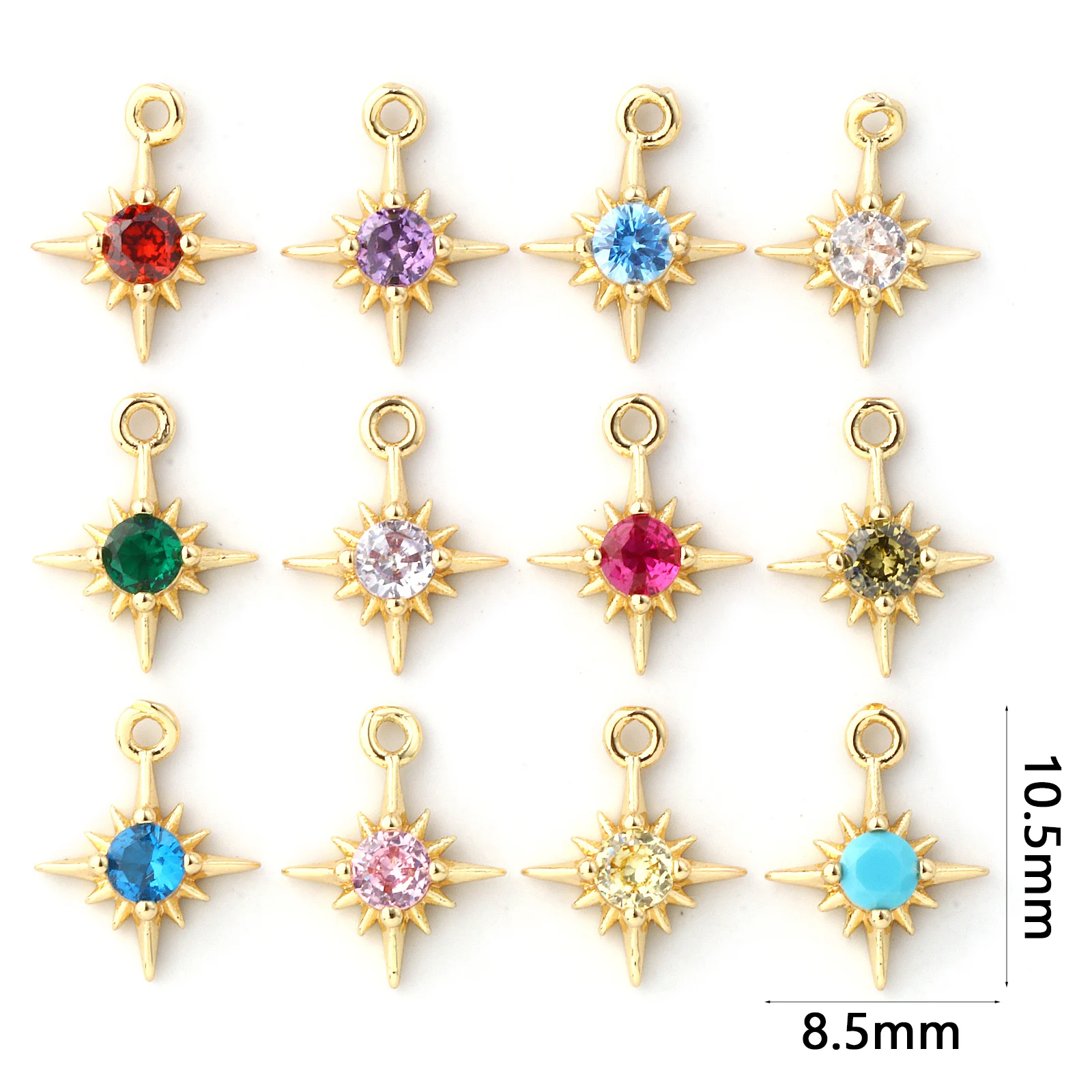 2pcs Brass Charms Gold Color Mini Star Multicolor Cubic Zirconia Birthstone Pendants DIY Necklace Earrings Jewelry 10.5mmx8.5mm