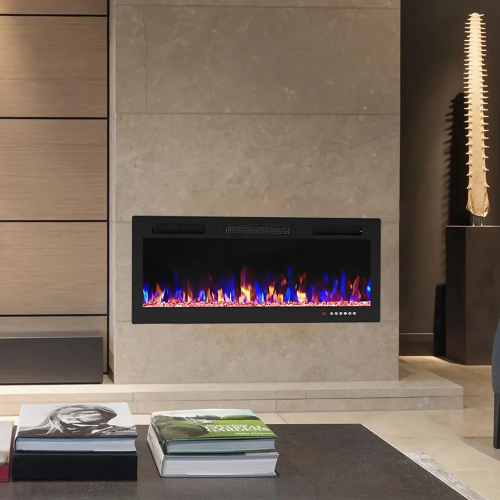 Calentador de chimenea eléctrica con llama decorativa, chimenea eléctrica Led inteligente de lujo montada en la pared con soporte para Tv