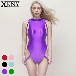 XCKNY new Oily Glossy slip swimsuit Sexy swimsuit high cut crotch swimsuit one-piece Thong women's Oil Glossy tight swimsuit