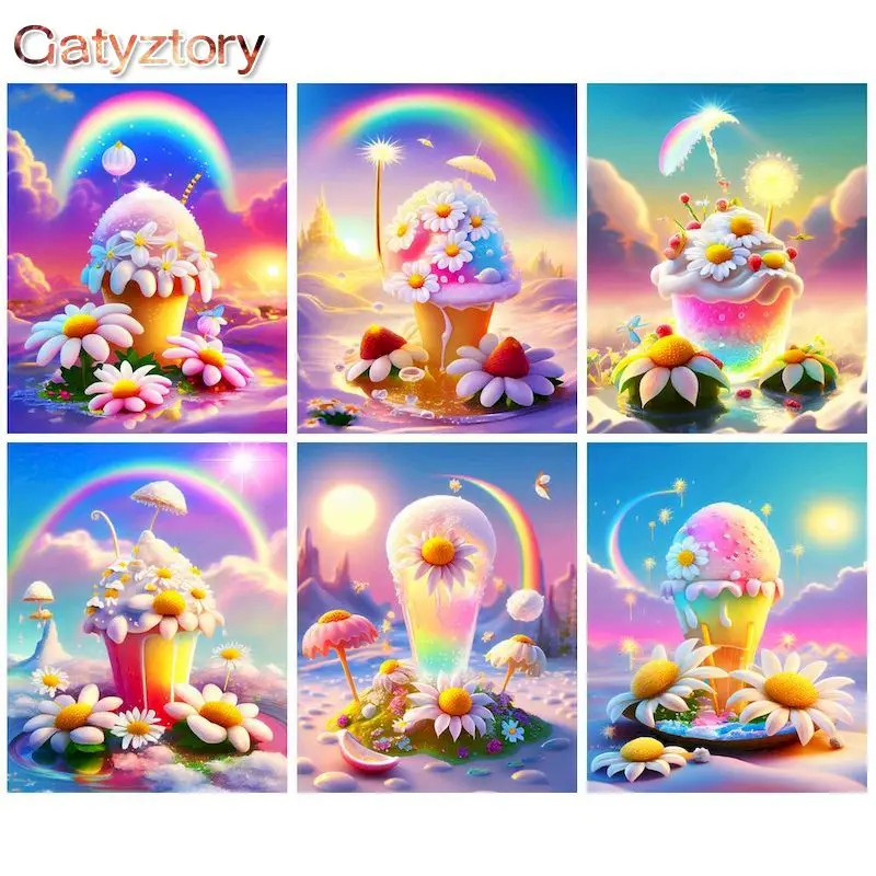 

GATYZTORY 40x50cm Painting By Numbers Frame Rainbow Ice Cream Paint Kit Diy Gift Canvas Painting For Adults Diy Set Home Decors