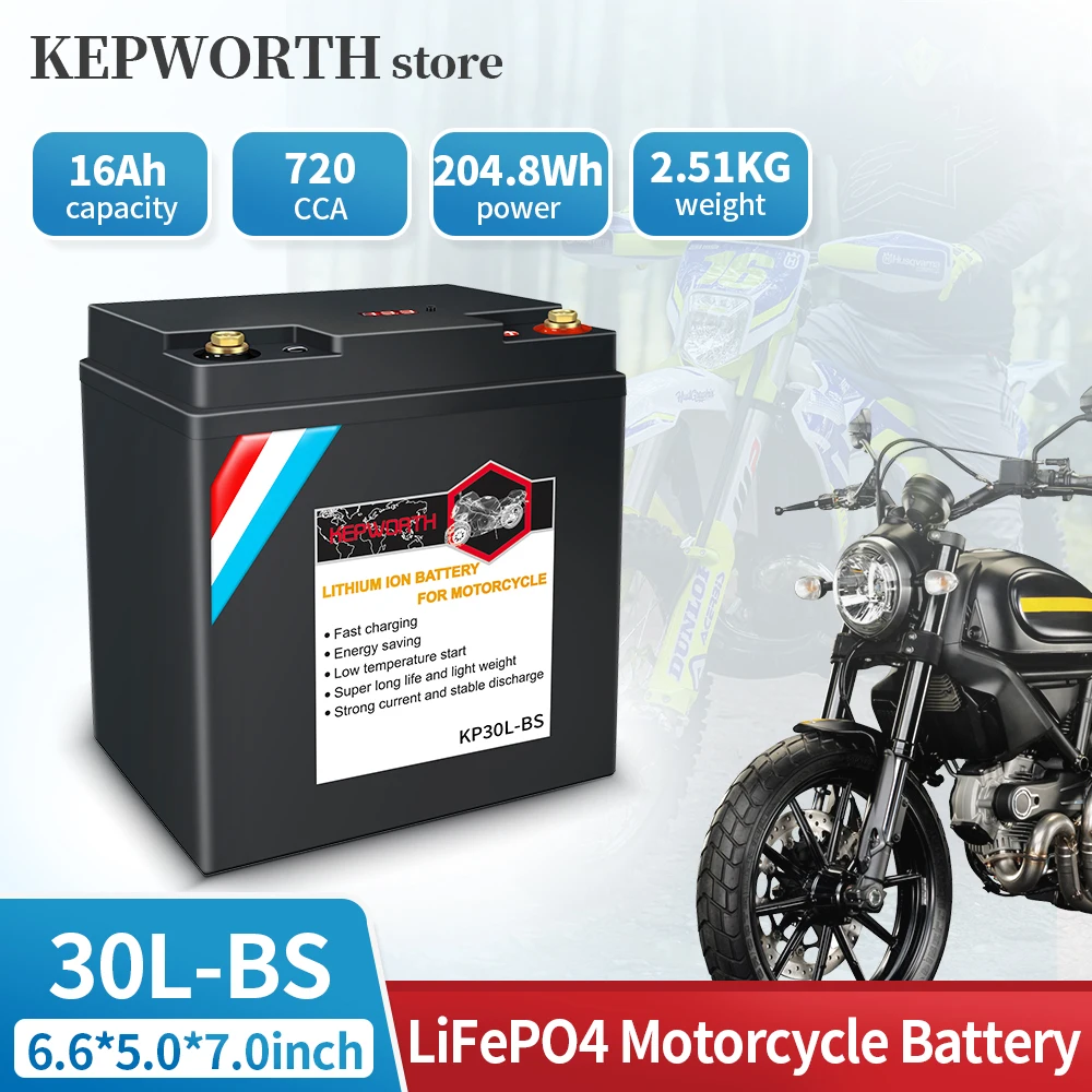 KEPWORTH 30L-BS Batteria di avviamento per moto 12V 20Ah CCA 720A Batteria LiFePO4 Batteria al litio ferro fosfato con BMS per ATV UTV Scooter Motoslitta