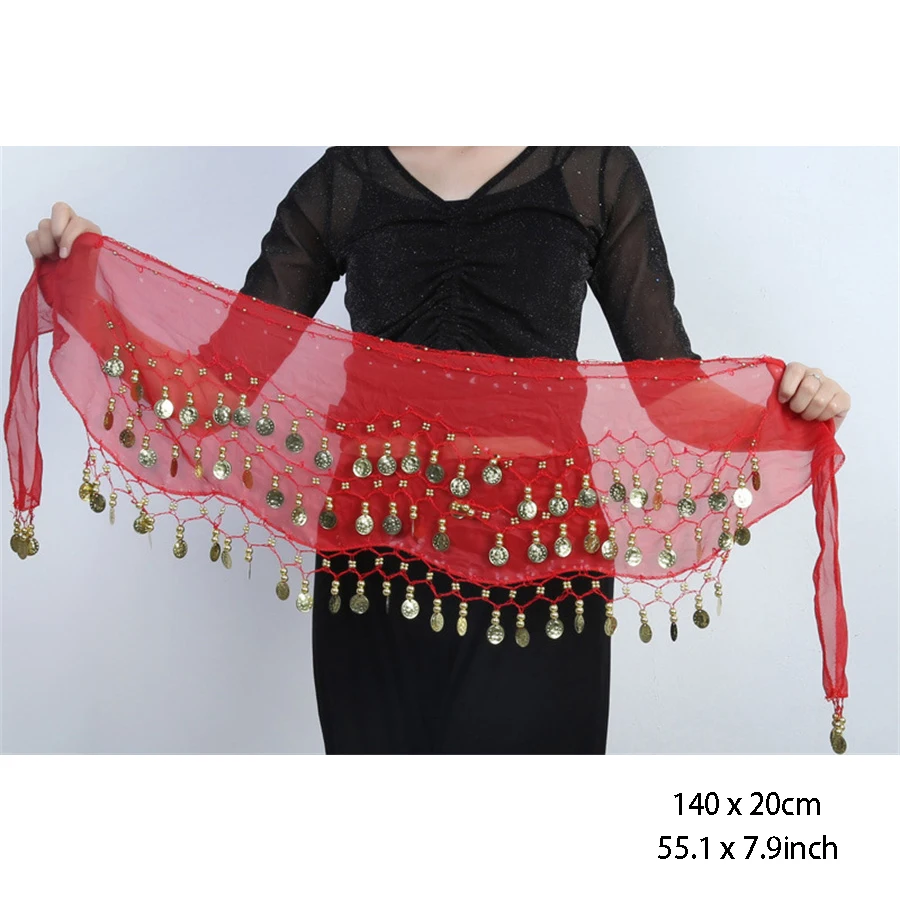 1 قطعة 140*20 سنتيمتر الشيفون الرقص الشرقي وشاح الورك مع عملات الورك حزام الورك وشاح تنورة ل الرقص الشرقي زومبا اليوغا