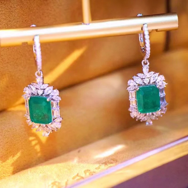 

Green Zircon Earrings For Women Fine Jewelry Simple Style 925Sterling Silver With Cubic Zircon Free Shipping