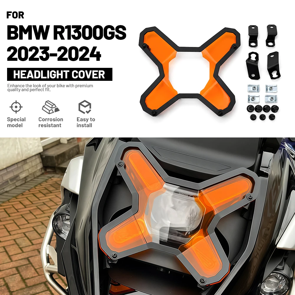 Quick-release motorcycle headlight cover for BMW R1300GS Adventure | Two-tone lens, snap-on protective cover, easy installation