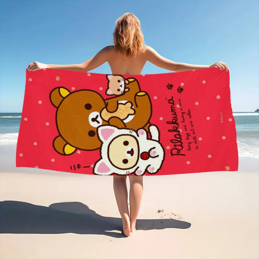 Rilakkuma Beach Towel  Poncho Bathing Towels Cover-ups Quick Dry Sand Free Yoga Spa Gym Pool