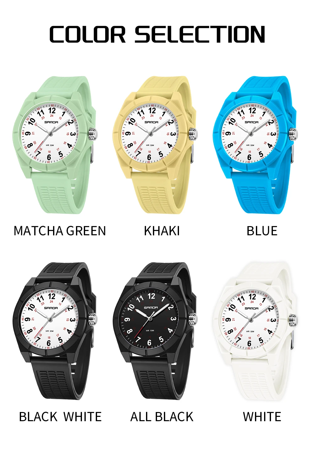 Fashion SANDA 6232 Simple Design Soft Children's Quartz Watch TPU Strap Sports Waterproof Night Light Children's Quartz Watch