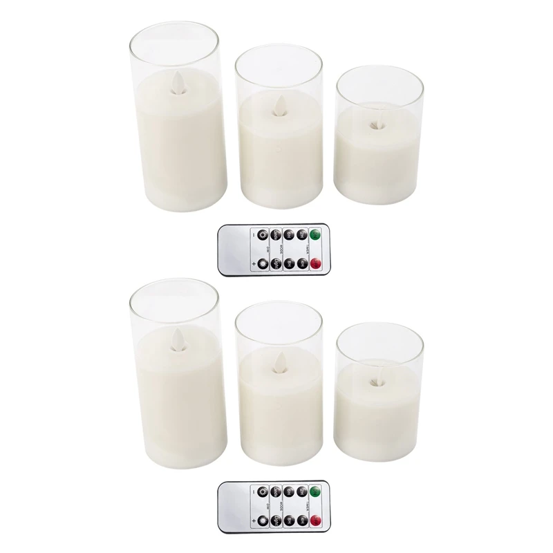 

2X Remote Flameless Candle Pillar Real Wax Electric LED Glass Candle Set With Control Timer, 4 Inch 5 Inch 6 Inch Pack