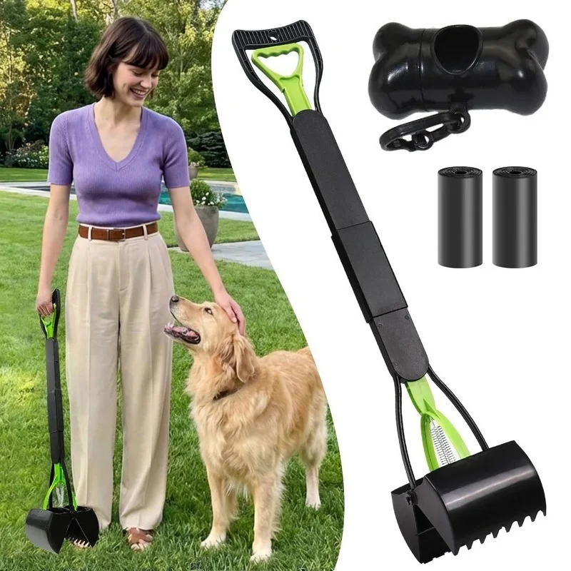 Heavy Duty Long-Handle Dog Pooper Scooper Jaw Clamp Poop Scooper for Puppy Cat Waste Picker Pet Cleaning Shovel Tools Anti-Slip