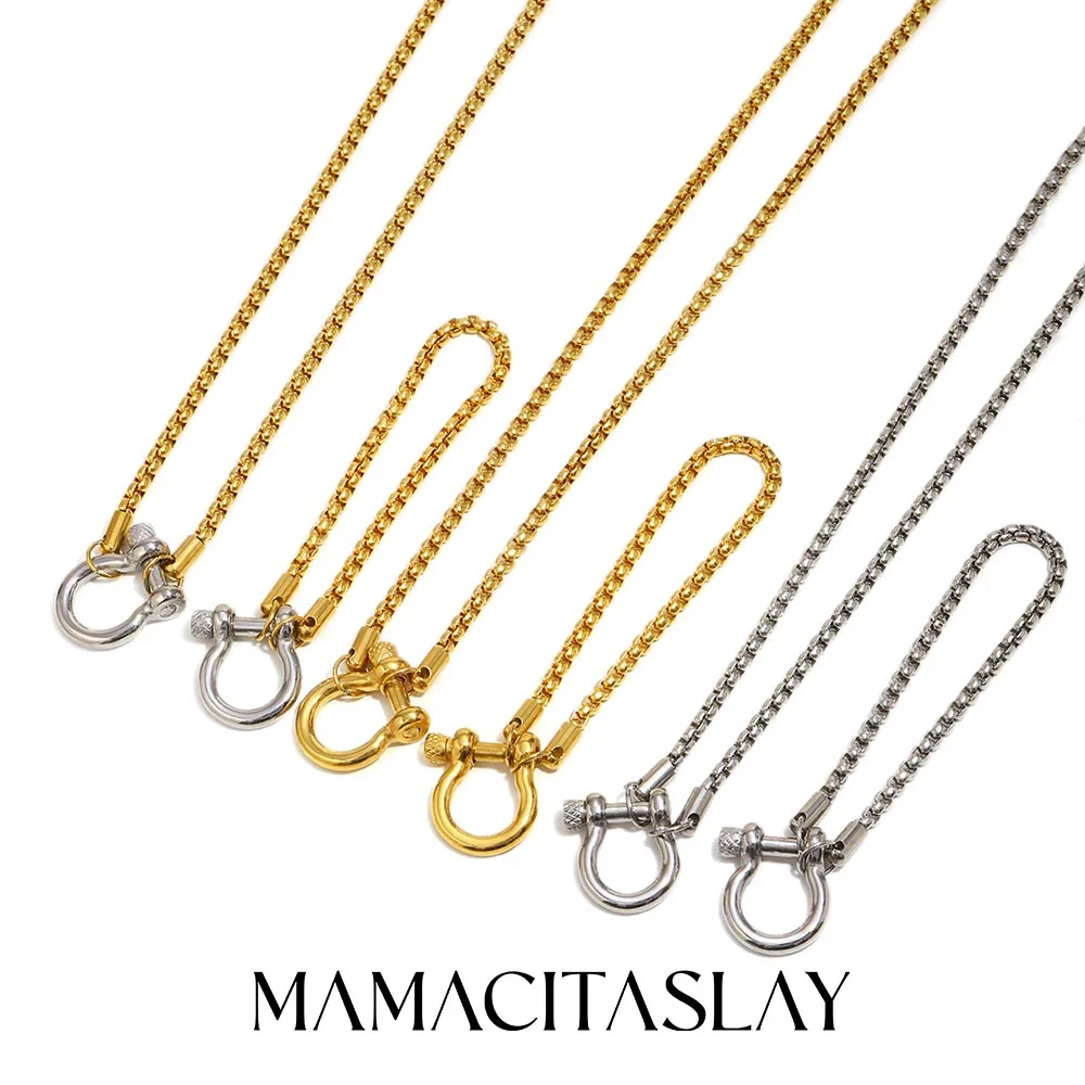 MamacitaSlay 316L Edelstahl Schnalle Anhänger Halskette Armband 18K vergoldet Wasserdichtes Schmuckset Damen Einzigartige Geschenke