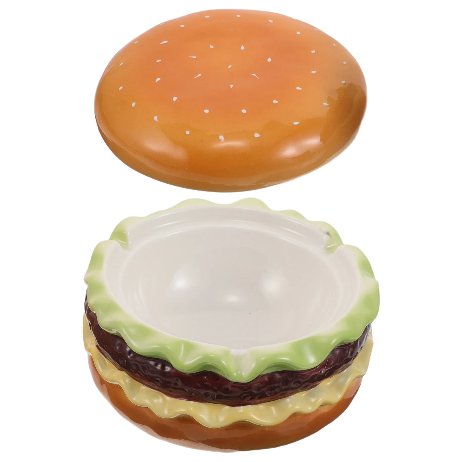 

Creative Ashtray Ceramic Burger Shaped Windproof Smoke Holder Desktop Tray For Home Office Bar Car Use Cigarette Storage