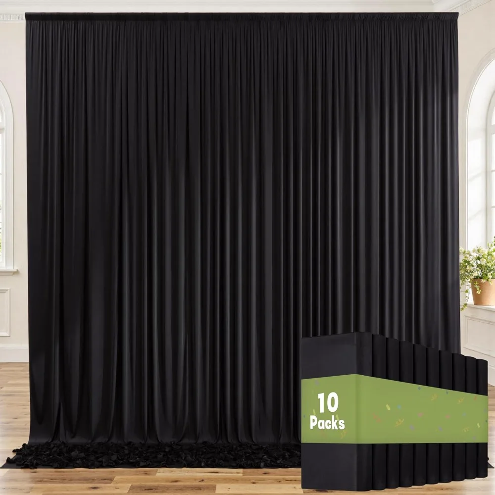 

50ft x 8ft Wrinkle Free Black Backdrop Curtains for Parties, 10 Panels 5ftx8ft Polyester Photo Backdrop Drapes for Weddings