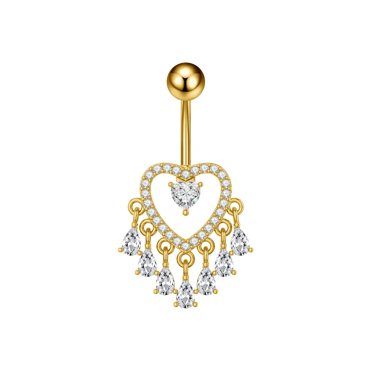 Gold Color Clicker Belly Button Ring, Heart Butterfly Design
