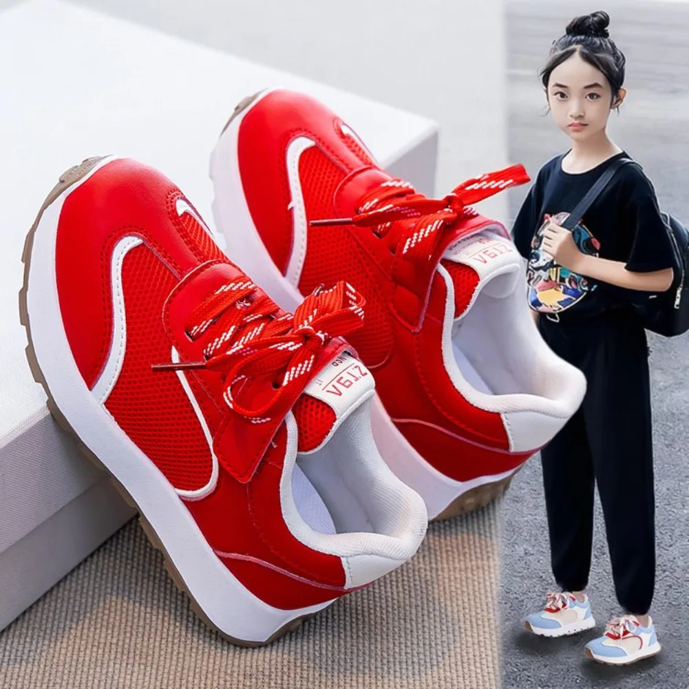 Children Running Shoes Versatile Hook&loop Kids Casual Sports Shoes Round Toes 2026 Winter New Girls Tennis Shoes Soft Bottom