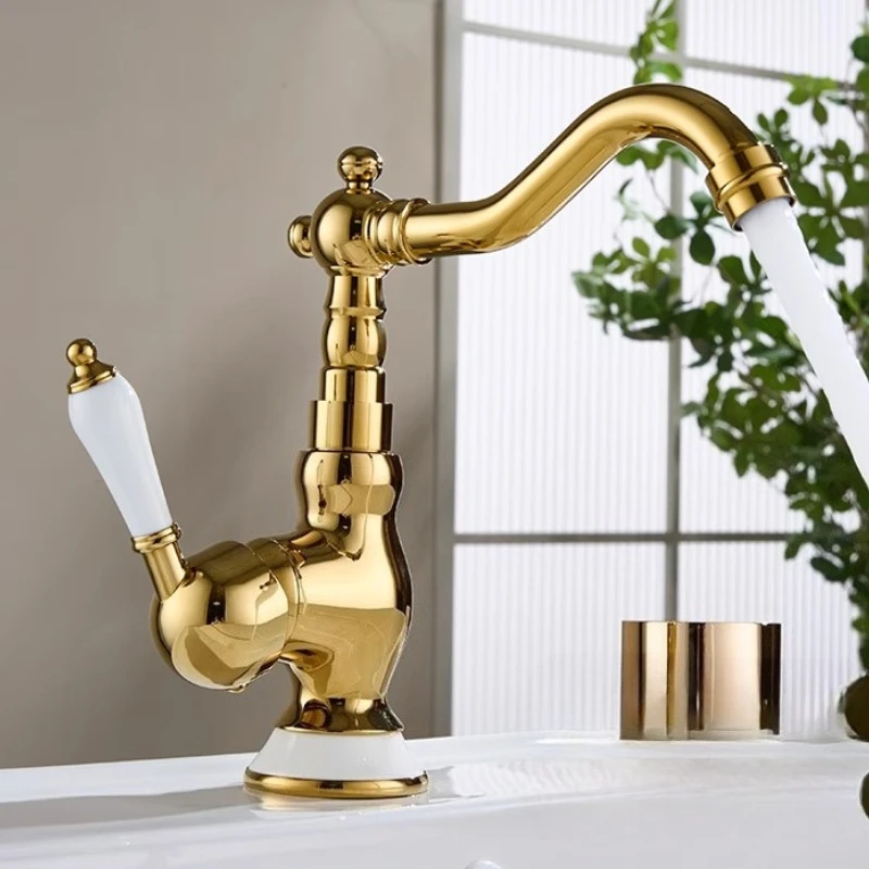 

Brass Basin Taps French Gold Retro Faucet Classical Bathroom Antique Hot and Cold Mixer Faucets