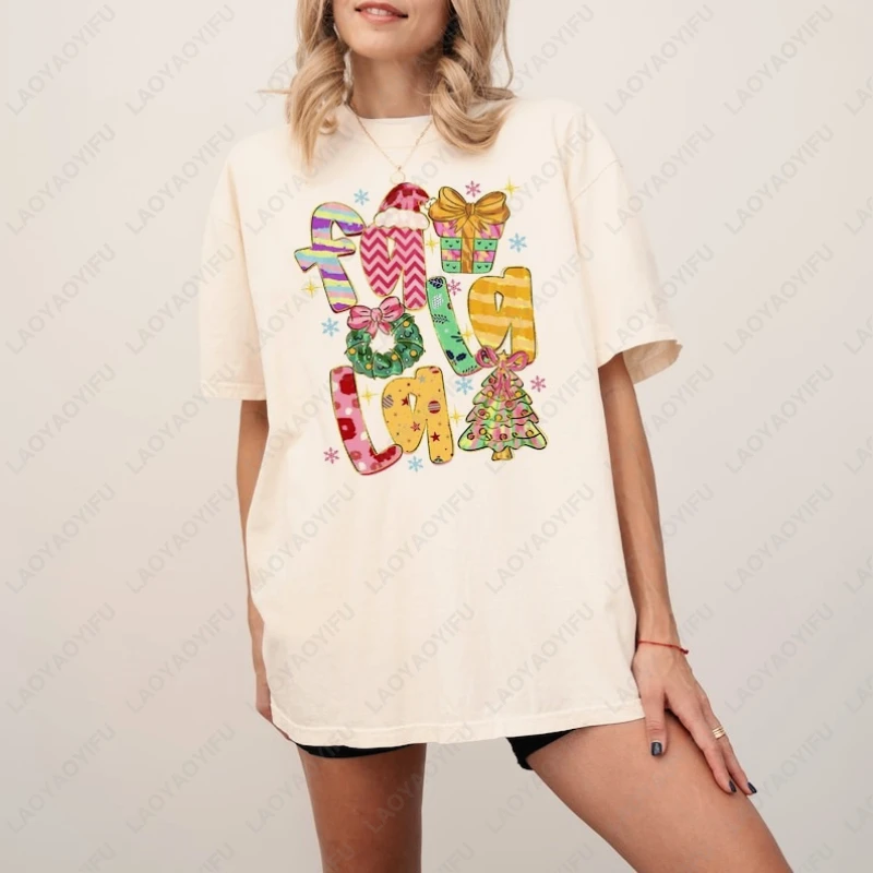 FaLaLa Christmas Tree Sublimation Brushstroke Tshirt Merry New Year Xmas Design Holiday Camisetas Vintage Men Women Cotton Tops