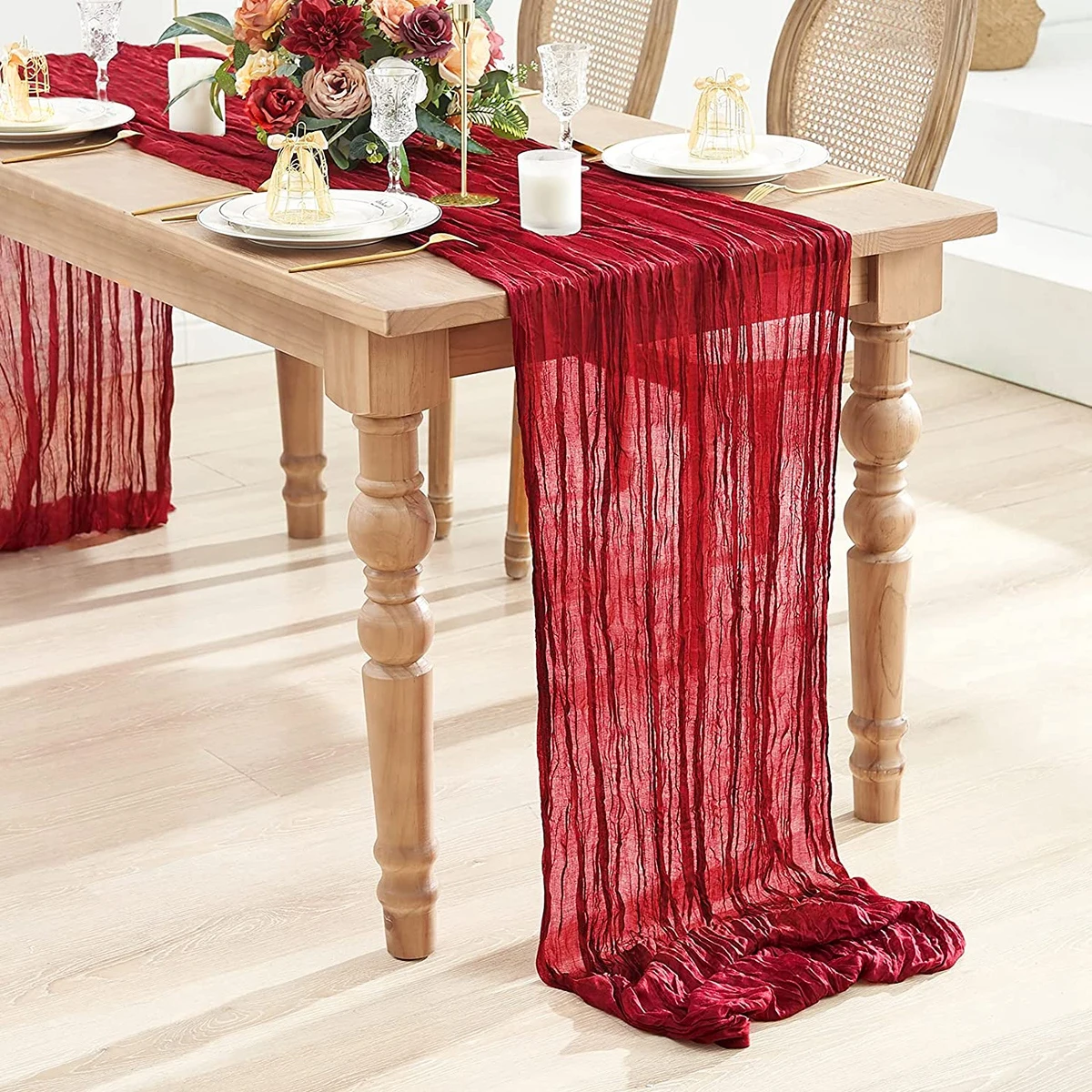 Semi-Sheer Table Runner Sage Cheesecloth Gauze Table Setting Dining Vintage Birthday Wedding Party Christmas Banquets Decor