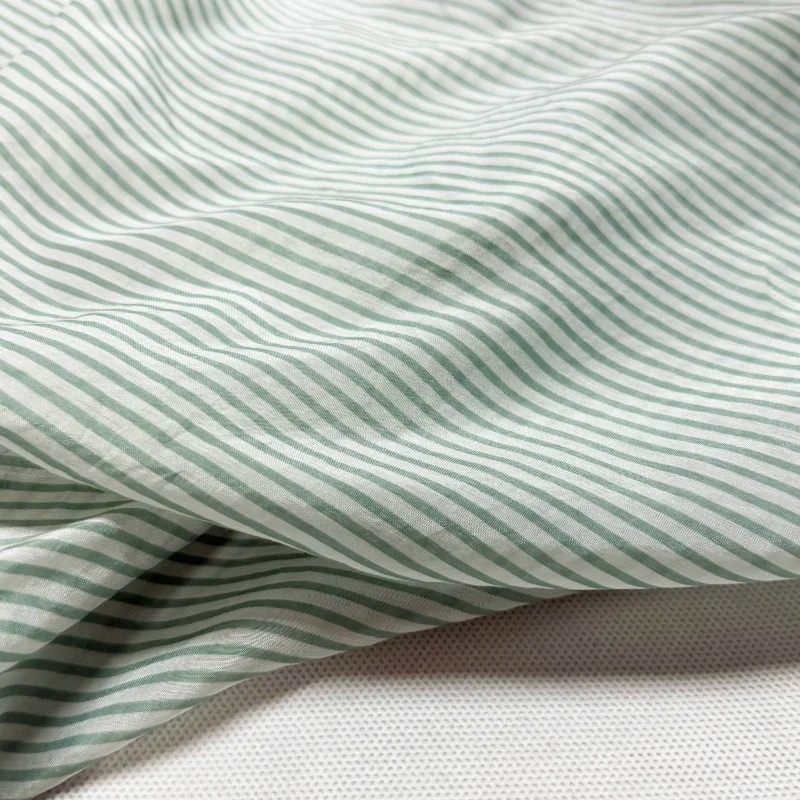 Light Green Horizontal Stripe Silk Cotton Satin Fabric Semi Sheer Dress Curtain Tablecloth DIY Handmade Sewing Craft Material view 5