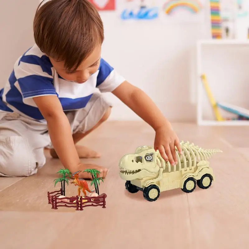 Dinosaur Truck Carrier Transport Car Skeleton Dino Transport Car Toy For Toddler Skull Truck Toy With Dino Figures Dinosaur