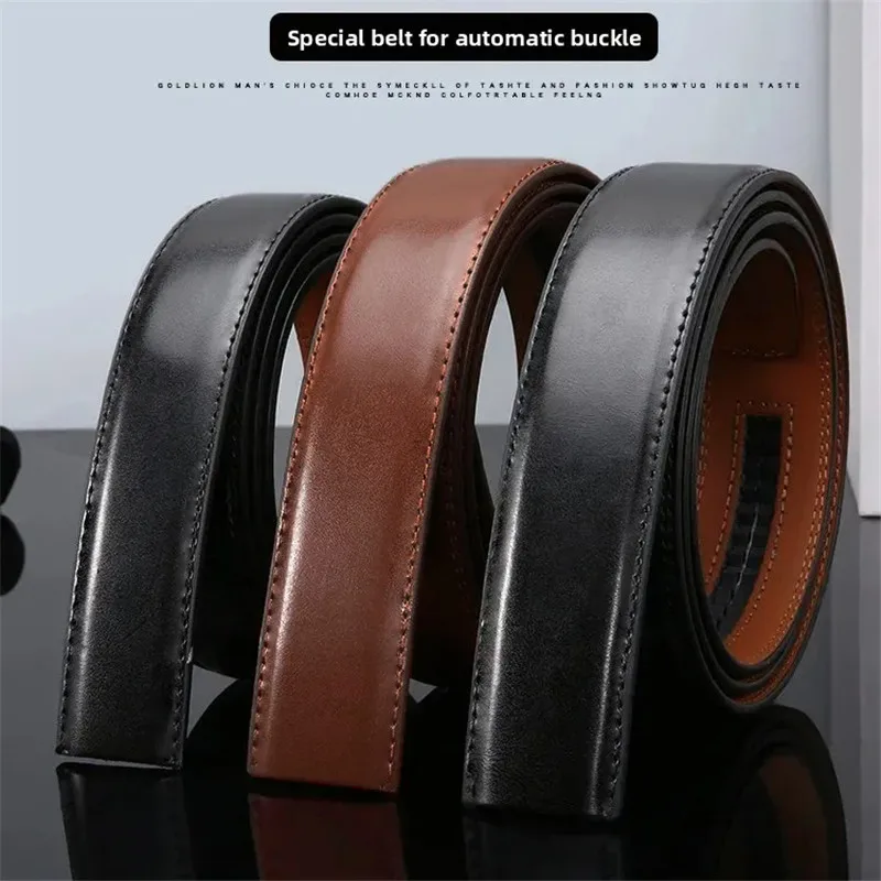 شريط حزام بعرض 3.5 سنتيمتر لإبزيم تلقائي حقيقي أصلي حزام جلد طبيعي للجسم بدون مشبك للرجال والنساء إكسسوارات حزام #2