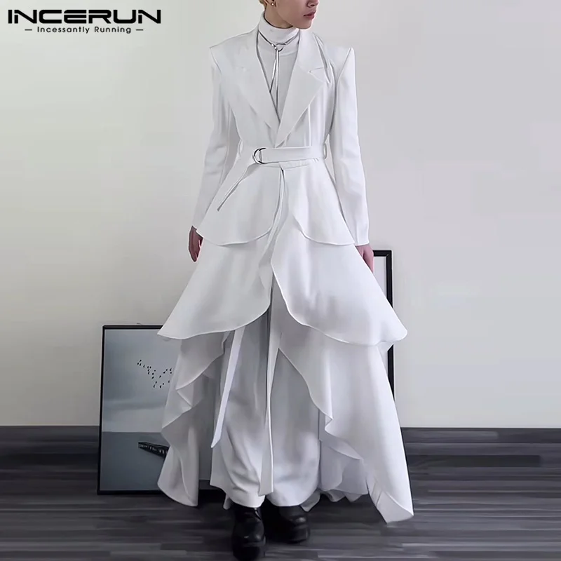 Fashion Well Fitting Tops INCERUN Men Solid Flounce Party Style Suit Coat Casual Simple A-line Skirts Design Long Sleeved Blazer