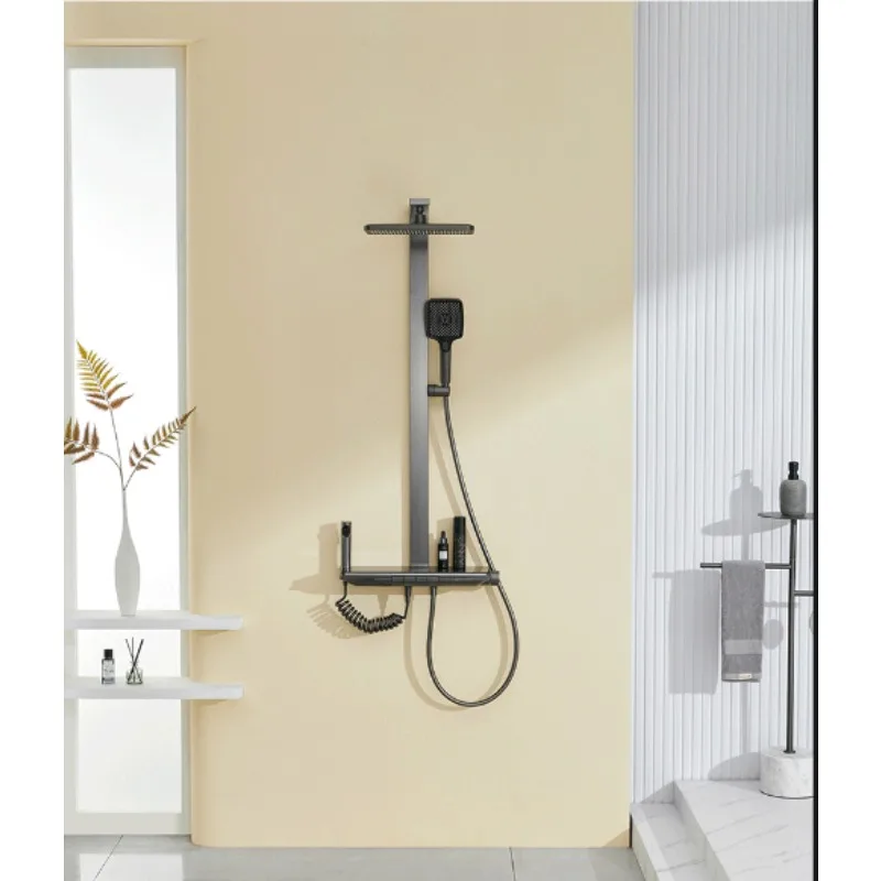 

Shower set Shower household pressurized smart constant temperature bathroom Small apartment milky white digital display