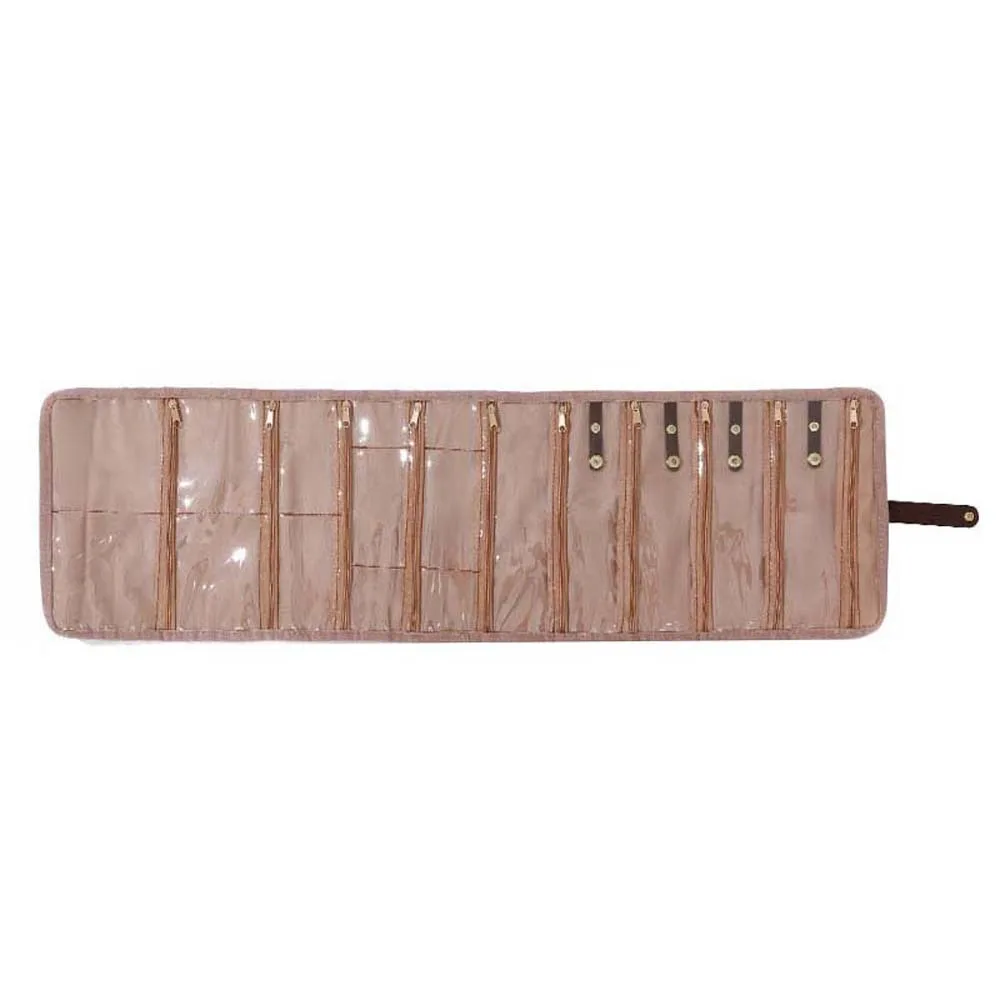 Multi-pocket Flannel Jewelry Organizer Compact Transparent Rolled Jewelry Storage Bag Anti-lost Anti-splash Water